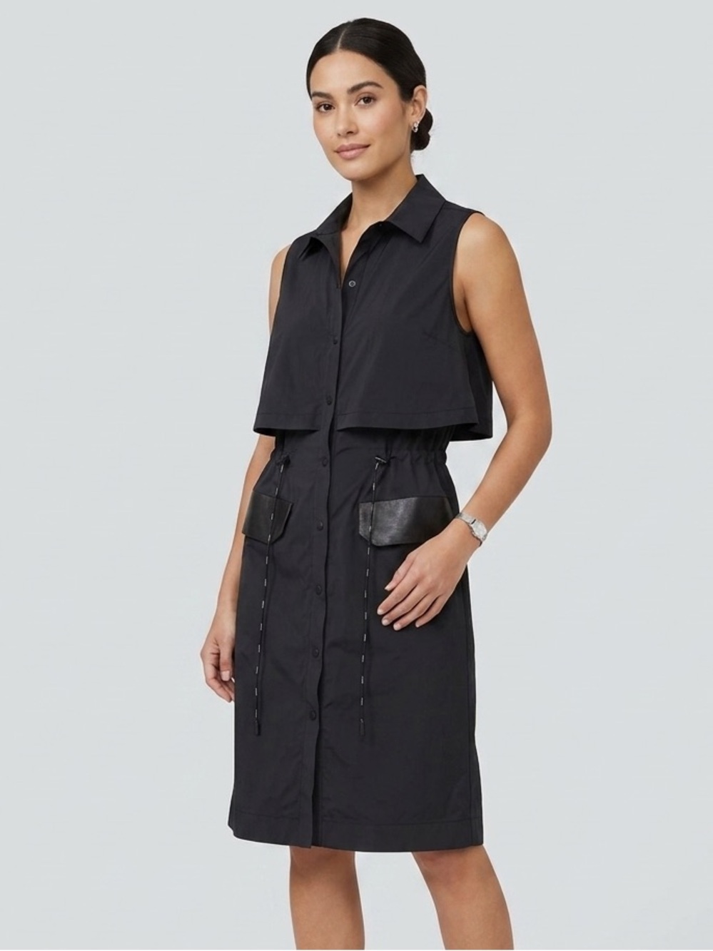 NWT Rudsak Sz M Sadele Black Lagenlook Utility Button Front Cinched Dress